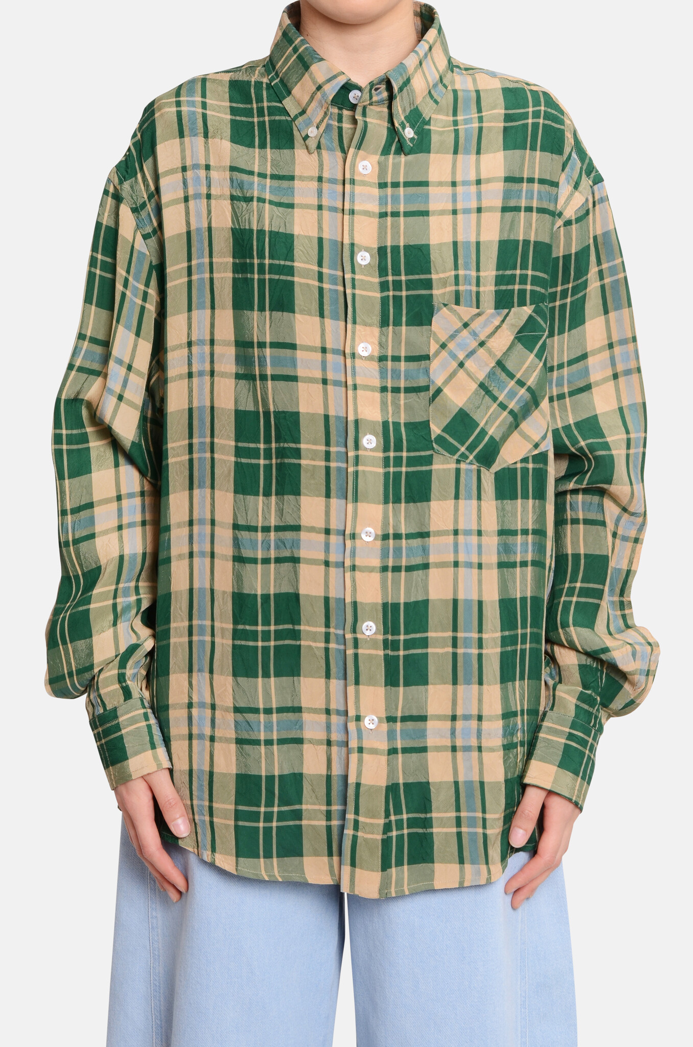 Viscose Check Shirt Green Beige-1