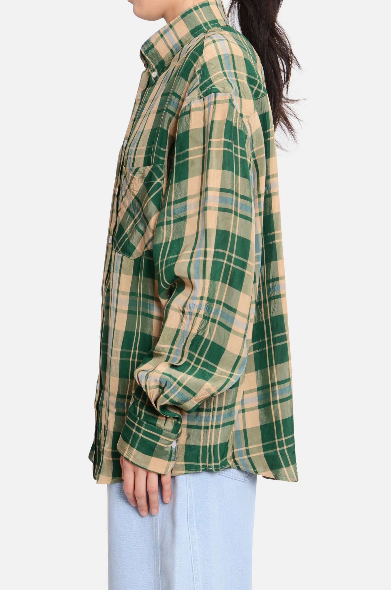 Viscose Check Shirt Green Beige-3