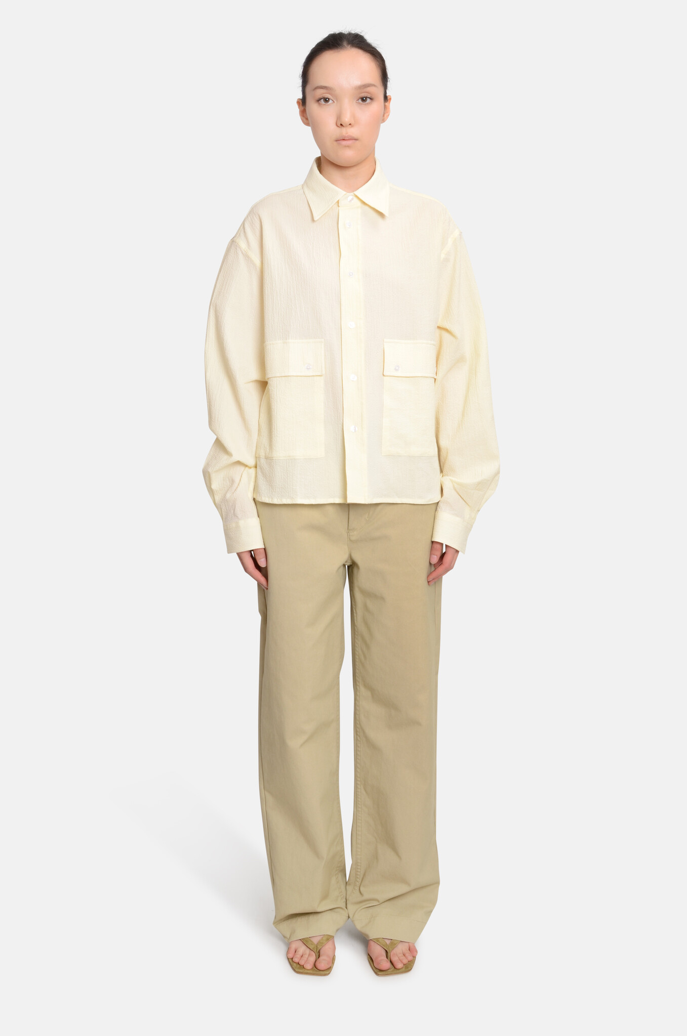 Boxy Seersucker Shirt Pale Yellow-7