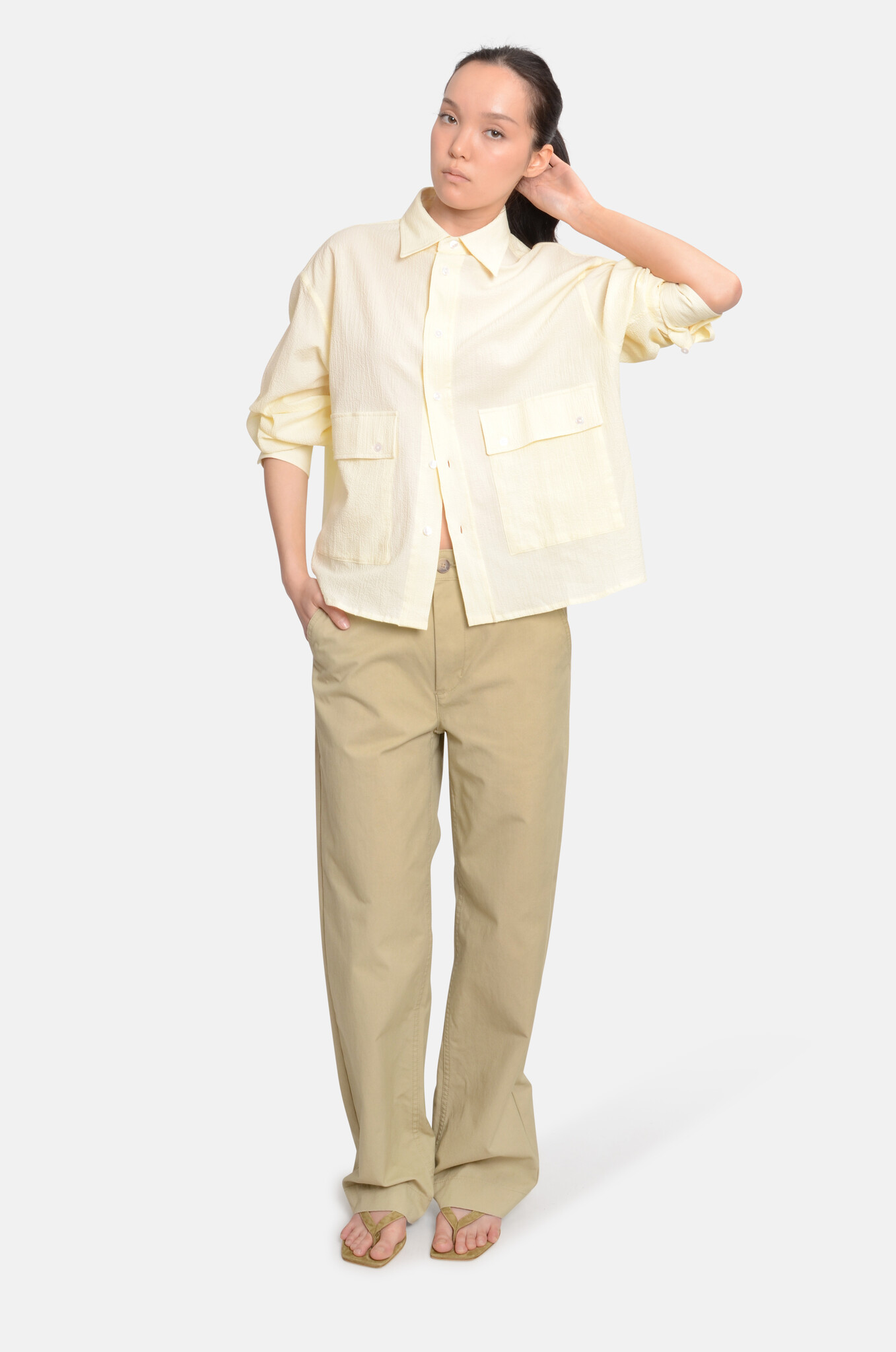 Boxy Seersucker Shirt Pale Yellow-2