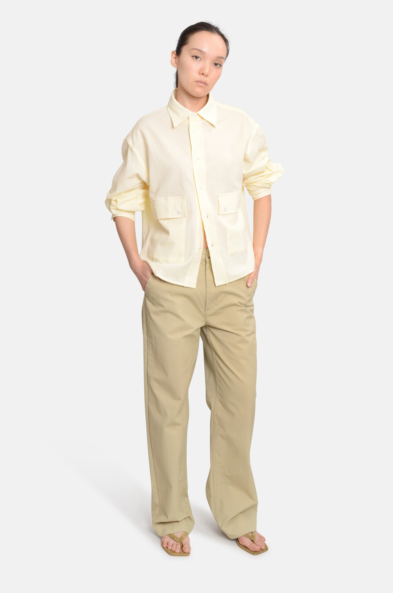 Boxy Seersucker Shirt Pale Yellow-6
