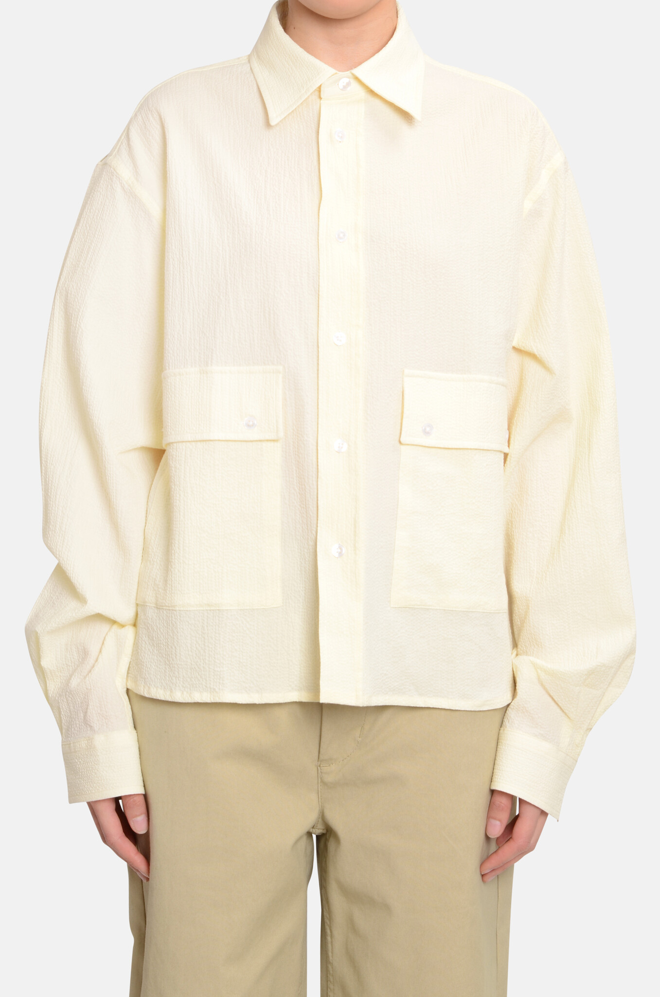 Boxy Seersucker Shirt Pale Yellow-1