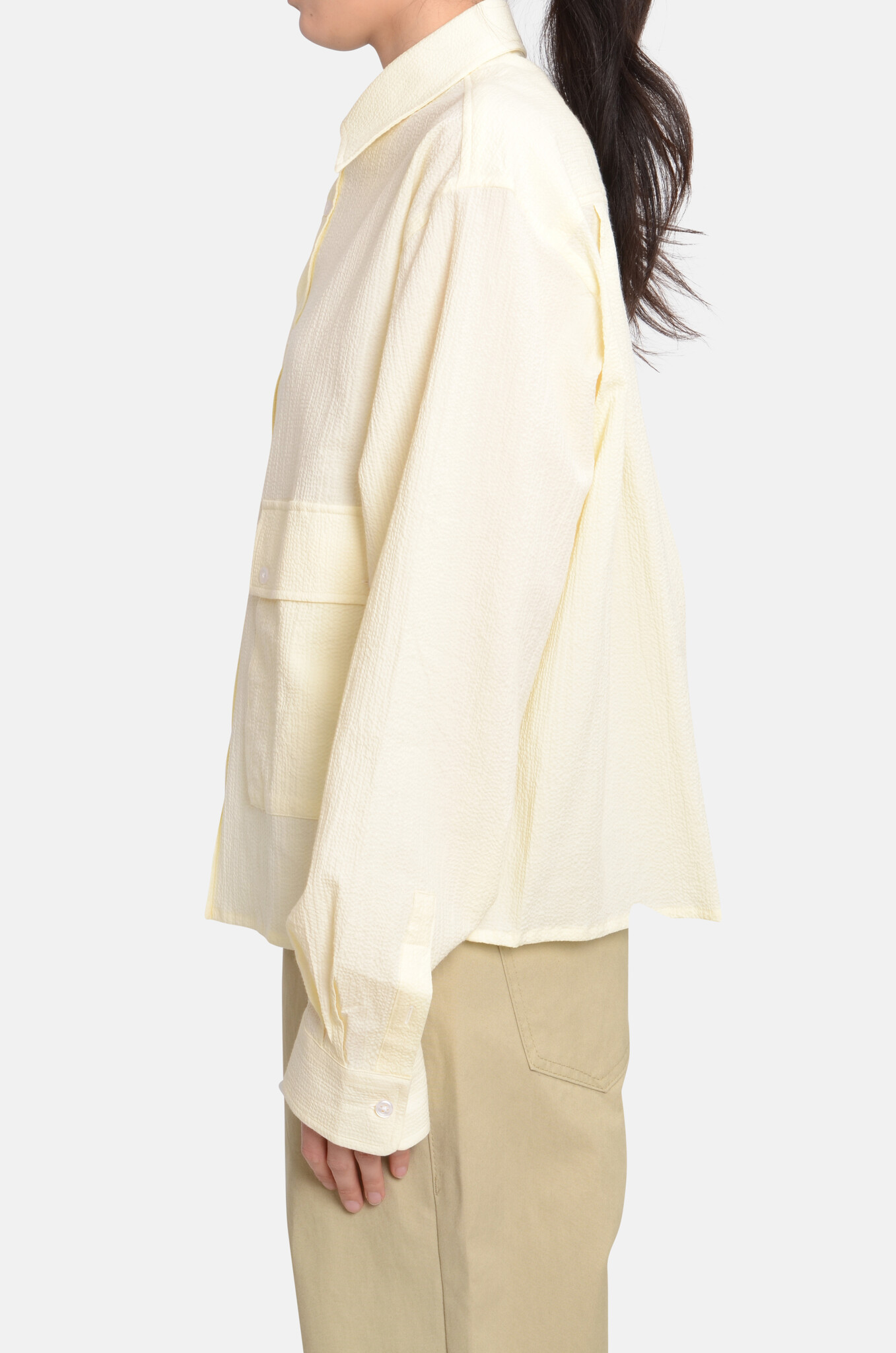 Boxy Seersucker Shirt Pale Yellow-3