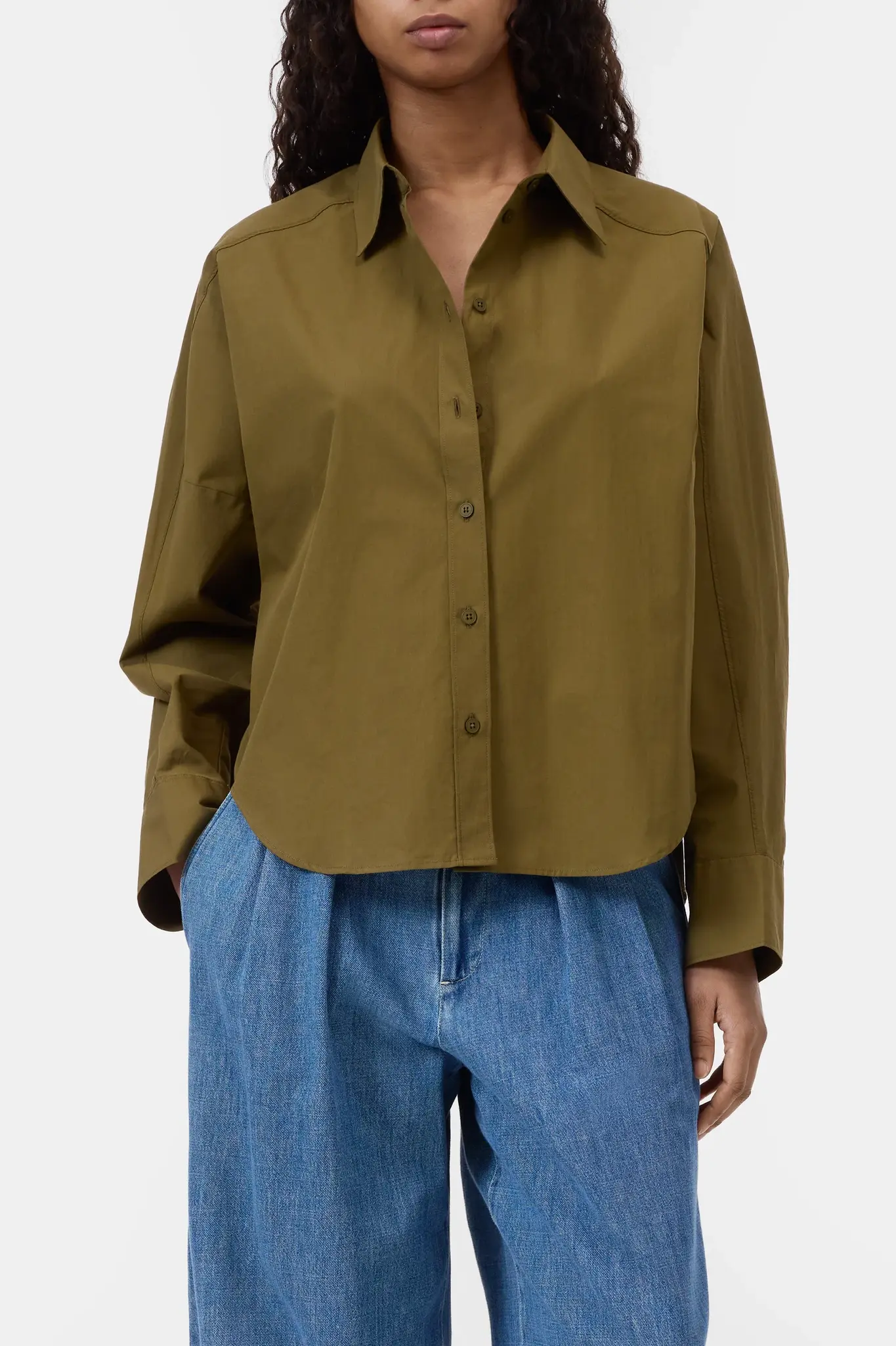 Gathered Shirt Deep Olive-3