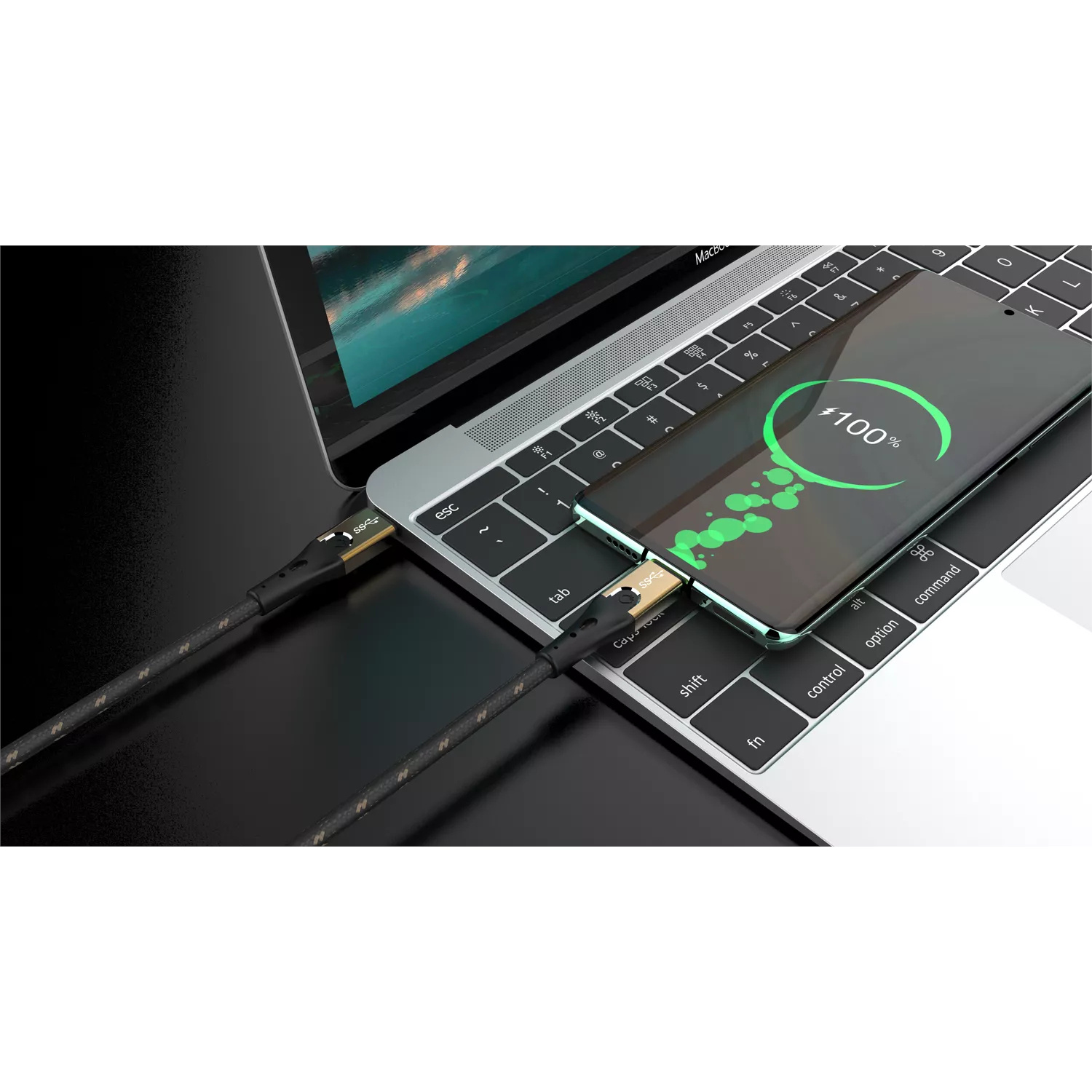 Oehlbach Primus USB-C Kabel – 10 Gbit/s, 40W Fast Charge, 1 M, Schwarz/gold – Mit HPOCC & 3-fach Schirmung