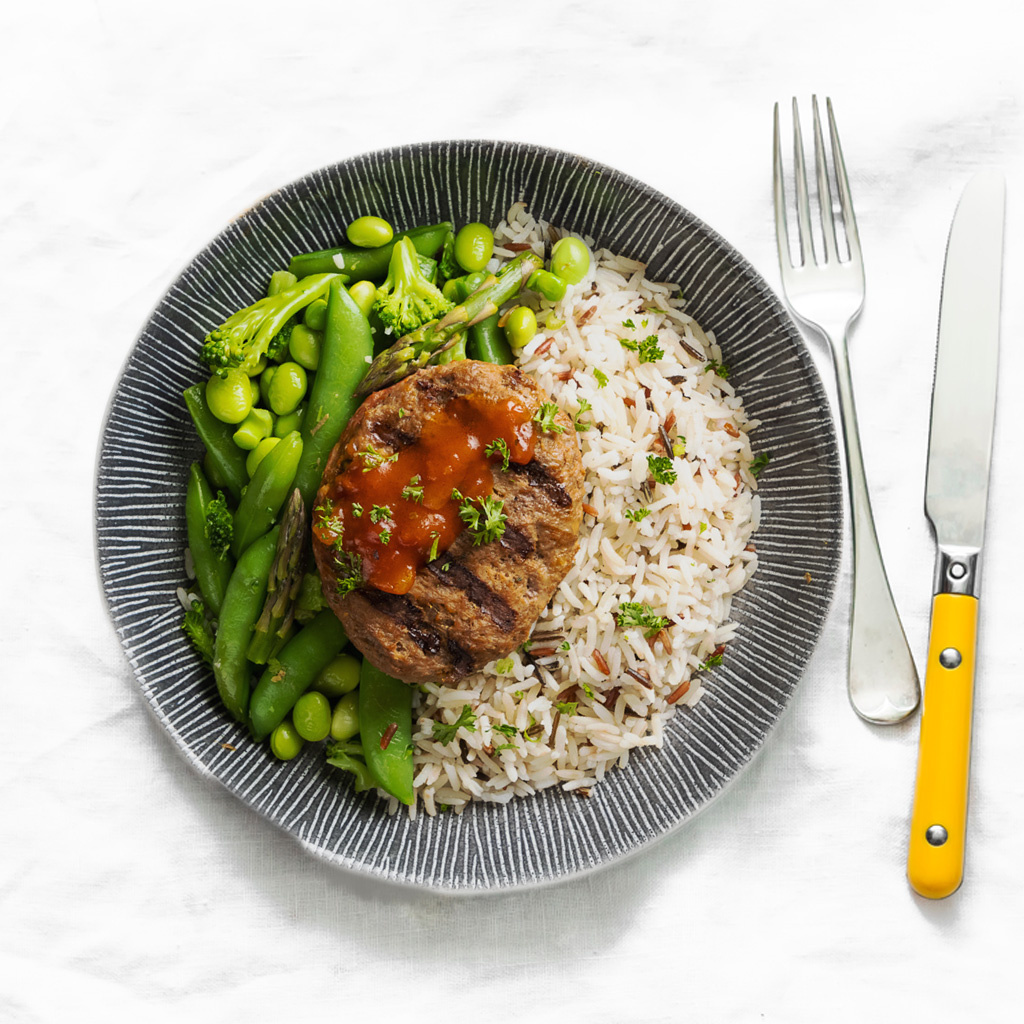 Droogtrainen: Runderburger - Basmati - Wok verde