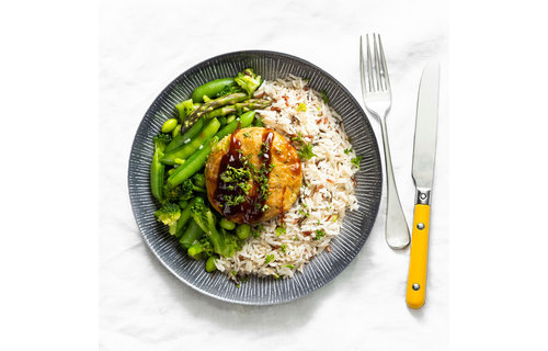 Droogtrainen: Kipburger - Basmati - Wok verde