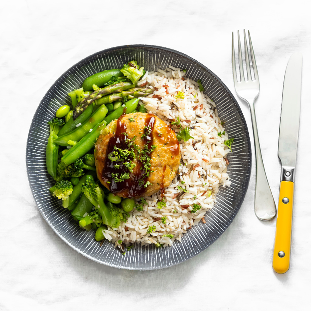 Droogtrainen: Kipburger - Basmati - Wok verde