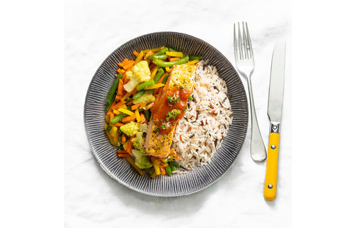 Droogtrainen: Zalmfilet - Basmati - Groentemix