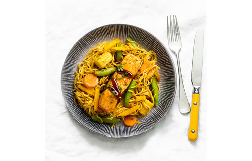 Droogtrainen: Teriyaki zalm - Noodles - Wokmix
