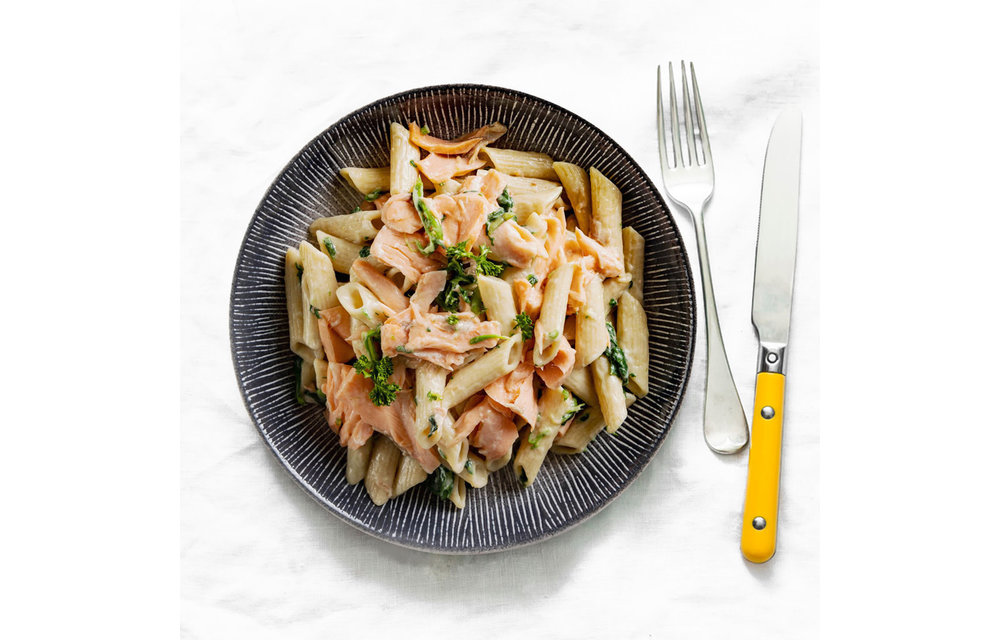 Spiermassa - Penne Carbonara met Zalm