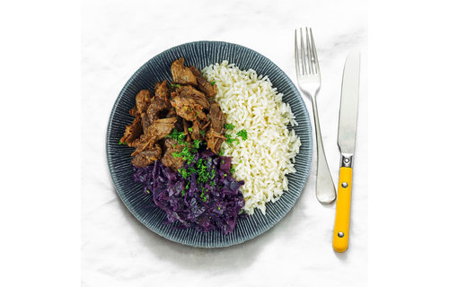 Droogtrainen: Hollands stoofvlees - Basmati - Rode kool