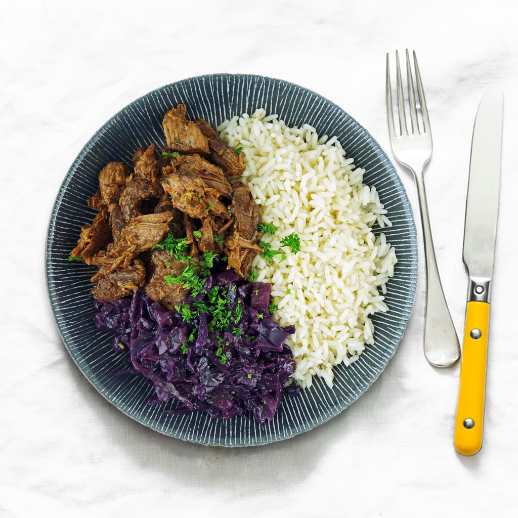 Droogtrainen: Hollands stoofvlees - Basmati - Rode kool
