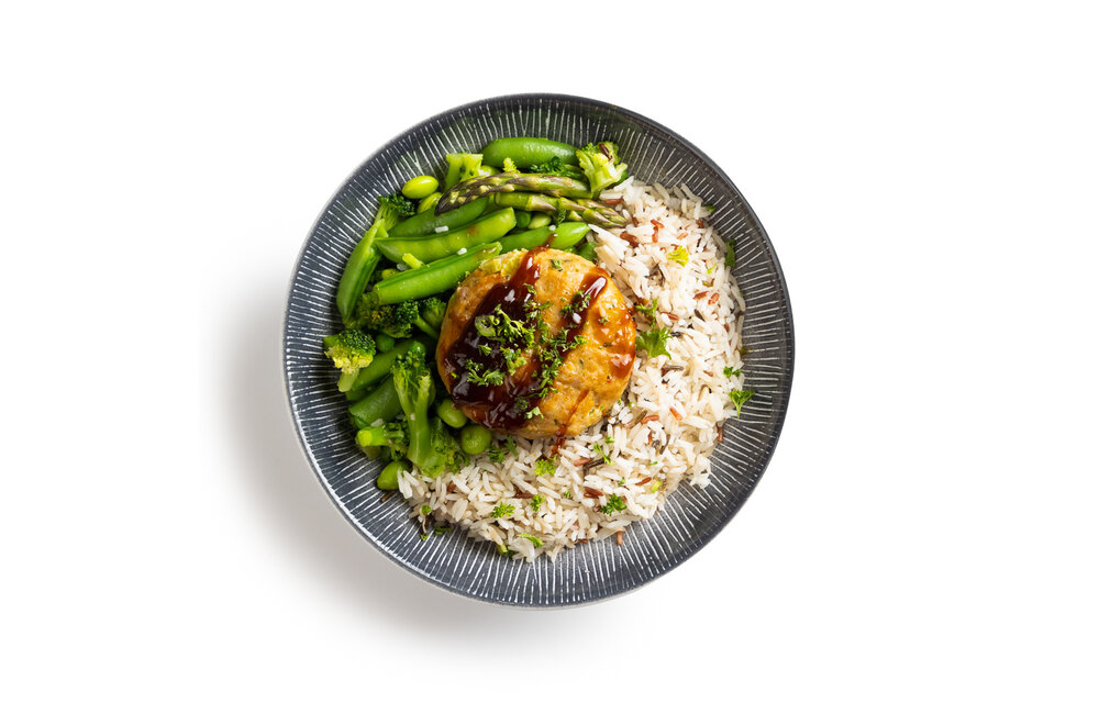Conditie - Kipburger, Rijst en Groene Groentemix