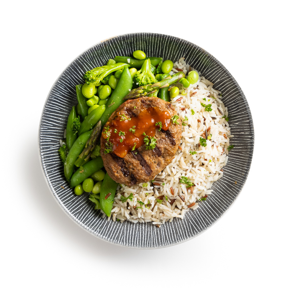 Conditie: Rundburger - Basmati - Wok verde