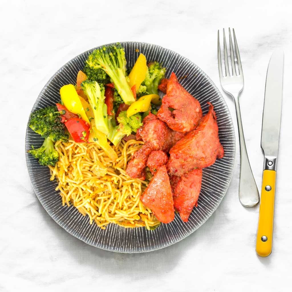 Droogtrainen: Surinaamse kippendij - Noodles - Broccoli