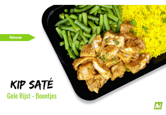 Spiermassa: Kip saté - Gele rijst - Bonen