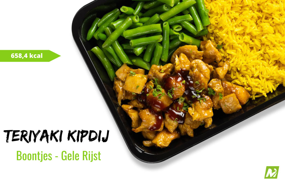 Spiermassa: Teriyaki kipdij - Gele rijst - Bonen