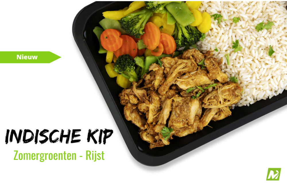 Spiermassa- Indische kip - Rijst - Zomergroenten