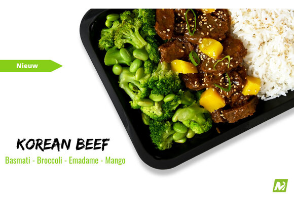 Droogtrainen: Korean beef - Basmati - Broccoli - Edamame - Mango