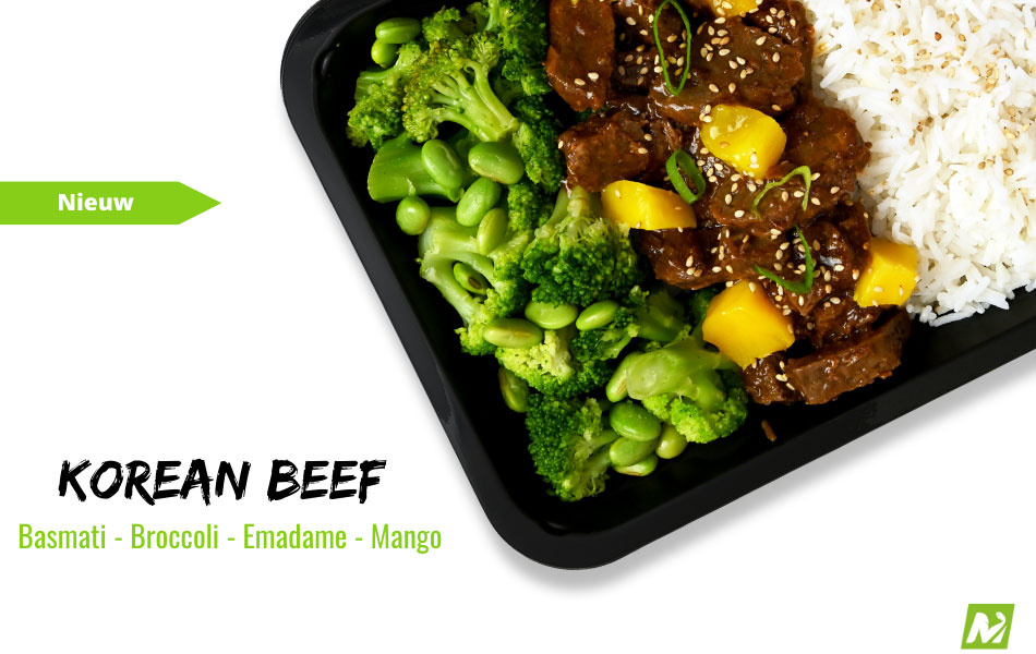 Droogtrainen: Korean beef - Basmati - Broccoli - Edamame - Mango