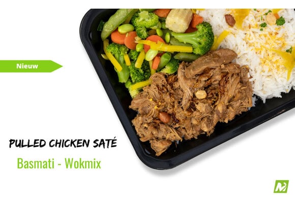Droogtrainen: Pulled chicken saté - Basmati - Wokmix