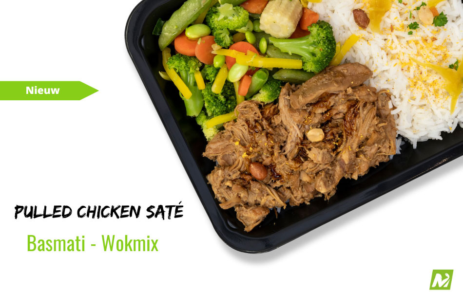 Droogtrainen: Pulled chicken saté - Basmati - Wokmix