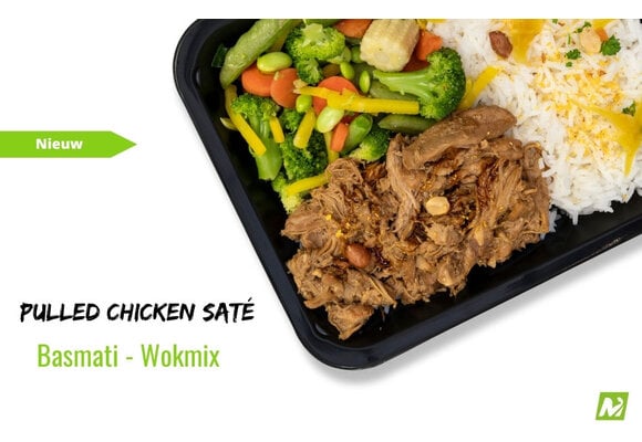 Spiermassa: Pulled chicken saté - Basmati - Wokmix