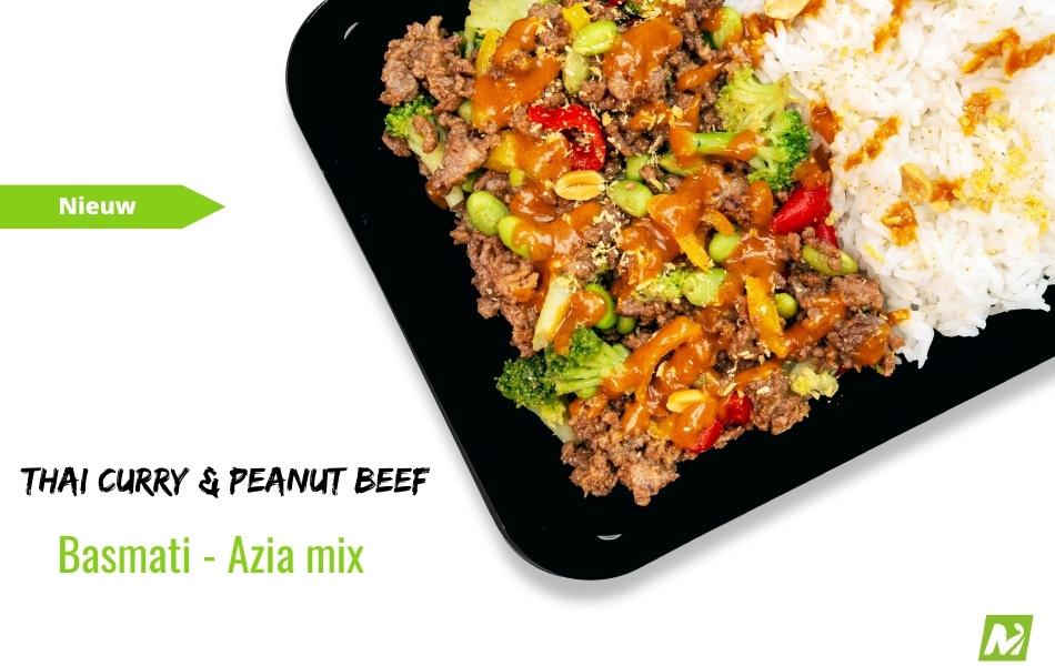 Droogtrainen: Thai curry & peanut beef - Basmati - Aziatische groenten
