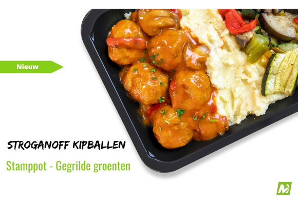 Droogtrainen: Stroganoff kipballen - Stamppot gegrilde groenten