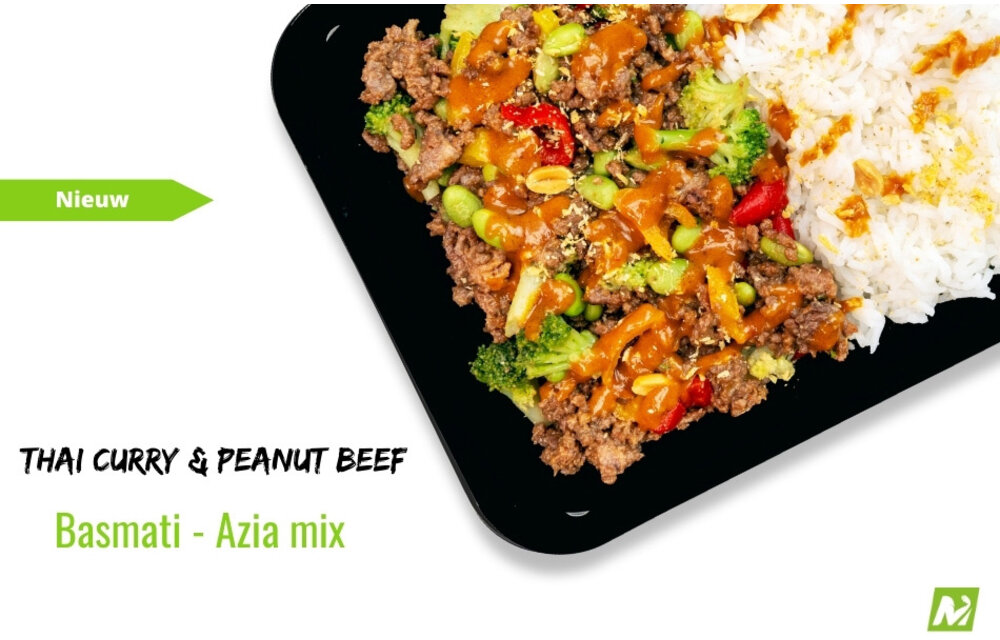 Spiermassa: Thai curry & peanut beef - Basmati - Aziatische groenten