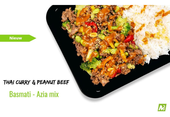 Spiermassa: Thai curry & peanut beef - Basmati - Aziatische groenten