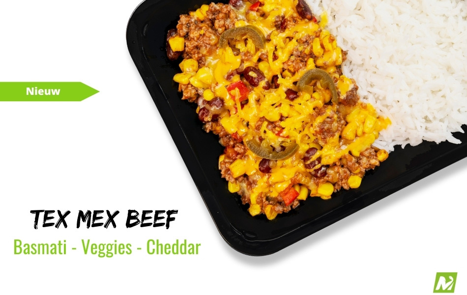 Spiermassa: Tex Mex Beef - Basmati - Cheddar