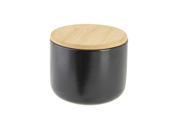 Aperopotje zwart d10xh8cm keramiek + deksel bamboe