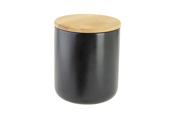Aperopotje zwart d10xh12cm keramiek +deksel bamboe