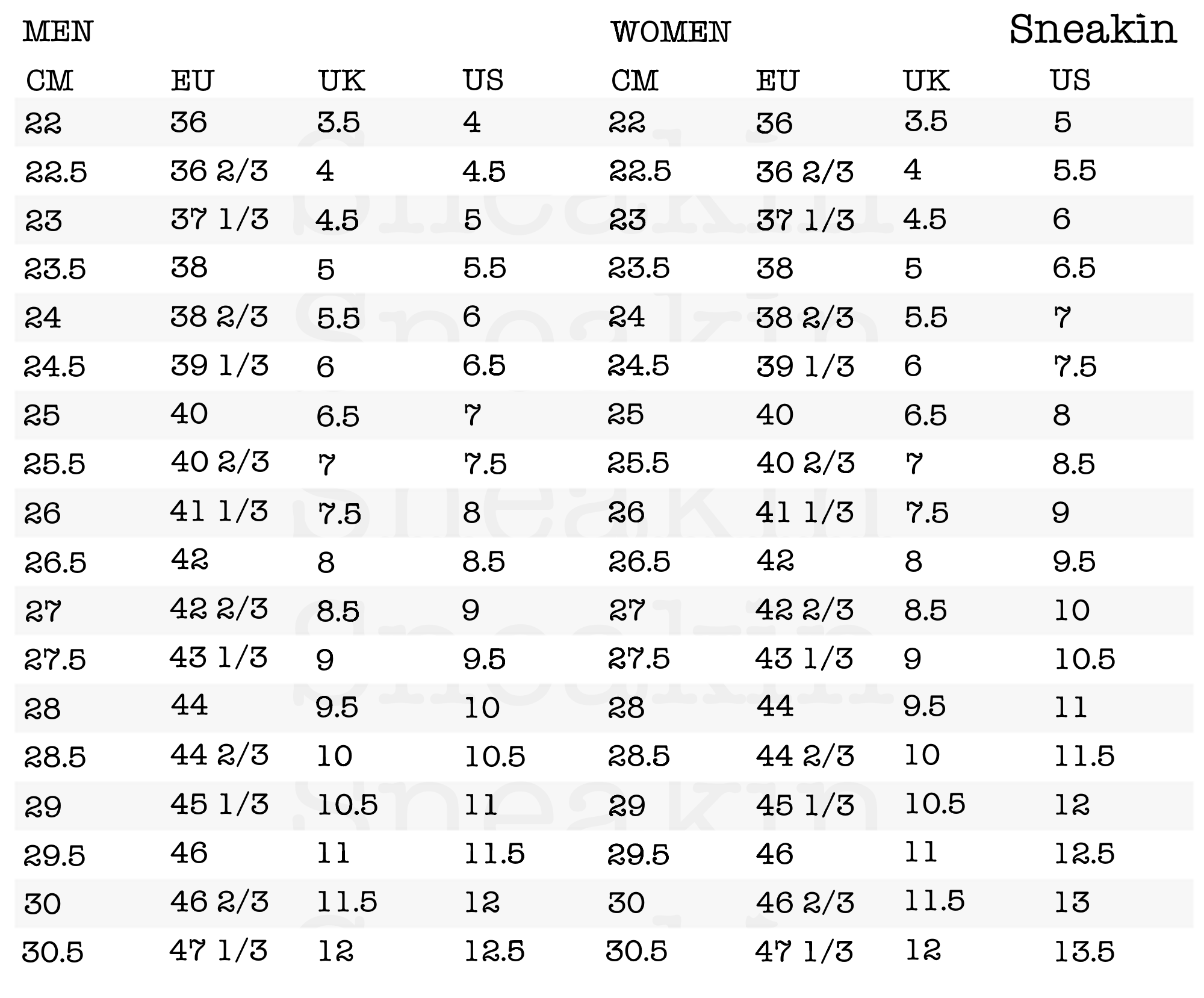 size chart adidas yeezy