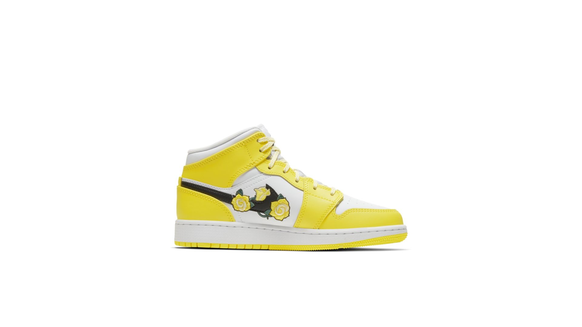 white and yellow jordan 1 with flowers