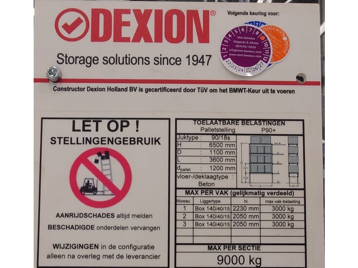 Dexion magazijnstellingen voor elk magazijn Mooie partij verzinkte palletstellingen van het merk Dexion