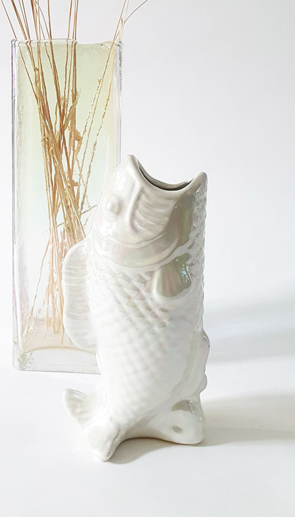 Frou Frou Fish Vase, Pearl Shine