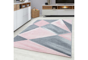 Beta Vloerkleed Grijs / Roze Laagpolig