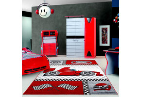 Kids Formule 1 Vloerkleed Kinderkamer Rood / Grijs Laagpolig