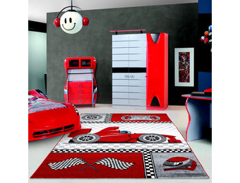 Tapijtenloods Kids Formule 1 Vloerkleed Kinderkamer Rood / Grijs Laagpolig