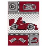 Kids Formule 1 Vloerkleed Kinderkamer Rood / Grijs Laagpolig