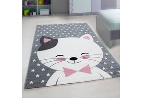 Kids Poesje Vloerkleed Kinderkamer Grijs / Roze Laagpolig