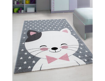 Tapijtenloods Kids Poesje Vloerkleed Kinderkamer Grijs / Roze Laagpolig