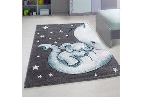 Kids Olifant Vloerkleed Kinderkamer Blauw / Grijs Laagpolig