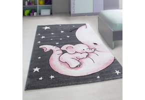 Kids Olifant Vloerkleed Kinderkamer Roze / Grijs Laagpolig