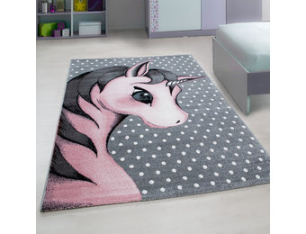 Tapijtenloods Kids Eenhoorn Vloerkleed Kinderkamer Roze / Grijs Laagpolig