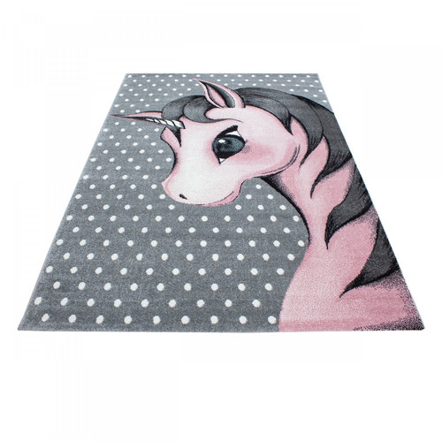 KIDS Kids Eenhoorn Vloerkleed Kinderkamer Roze / Grijs Laagpolig KIDS Kids Eenhoorn Vloerkleed Kinderkamer Roze / Grijs Laagpolig