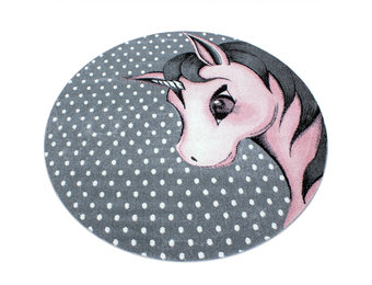 Tapijtenloods Kids Eenhoorn Rond Vloerkleed Kinderkamer Roze / Grijs Laagpolig